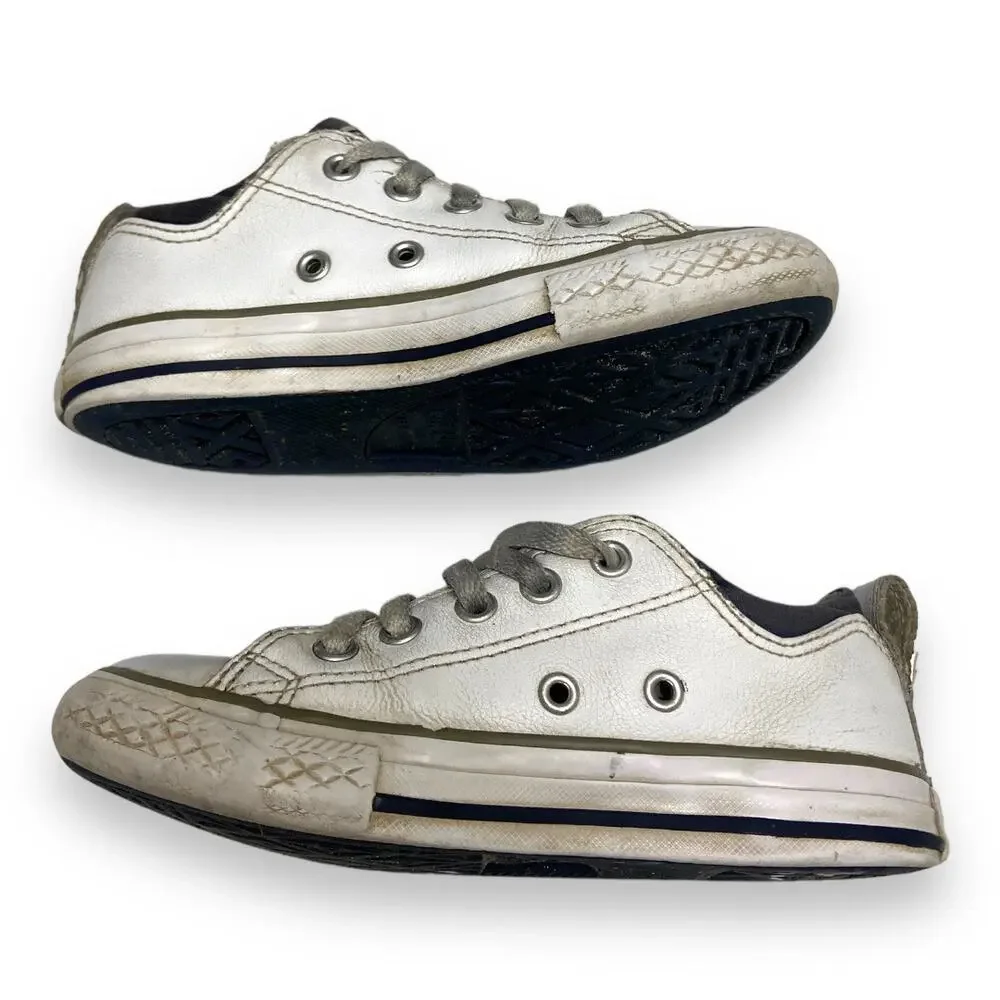 Converse Unisex Kids Shoes Size 12 Gray‎ White Leather Lace Up Ties 637664C
